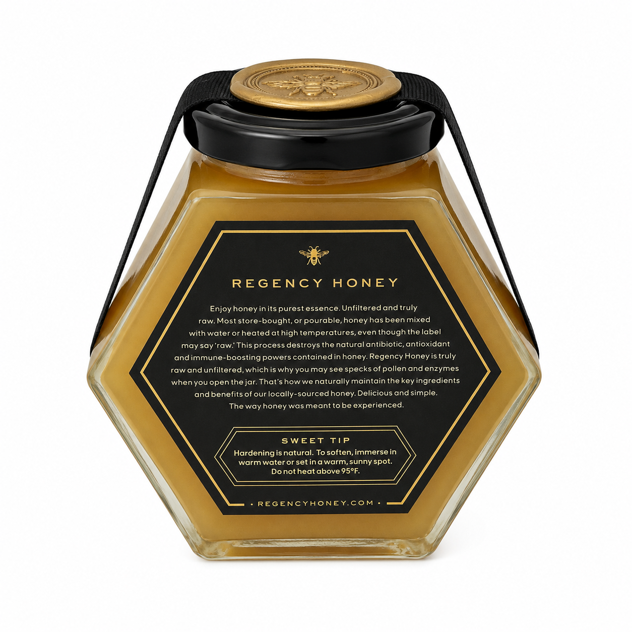 Back of the Regency Honey jar with story label