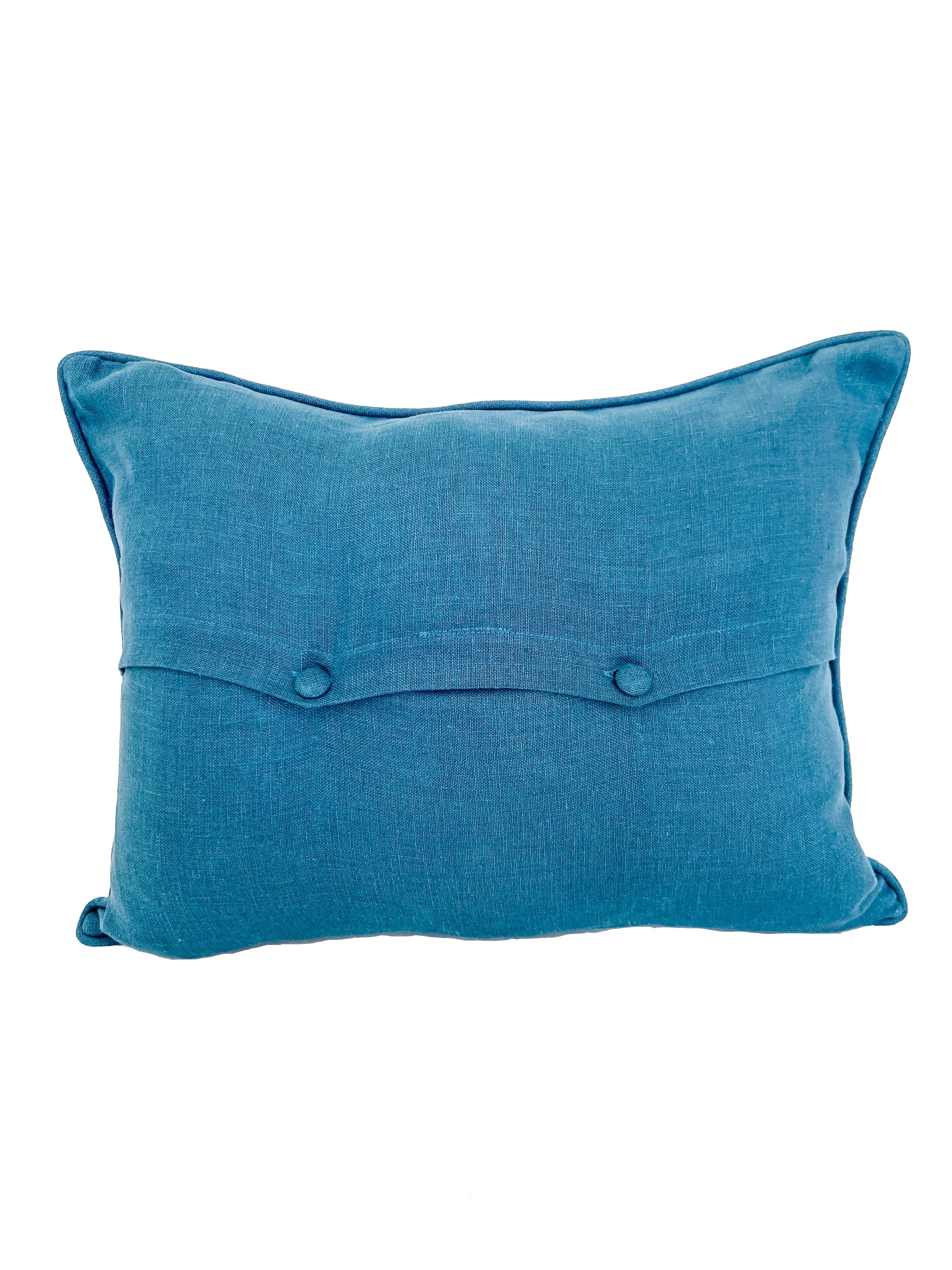 Solid linen back with fabric-covered buttons